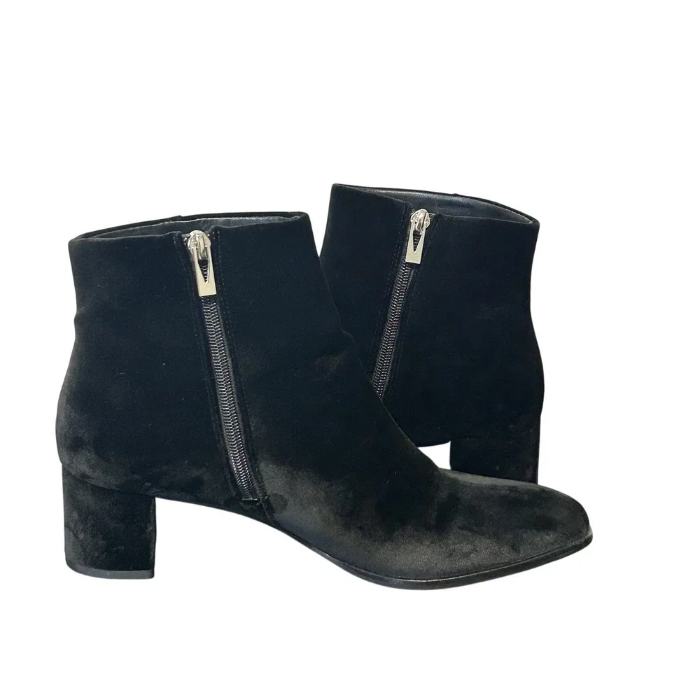 Via Spiga Shoes Booties Black Zip Up Ankle Boot Velvet Block Heel Women's Size 9